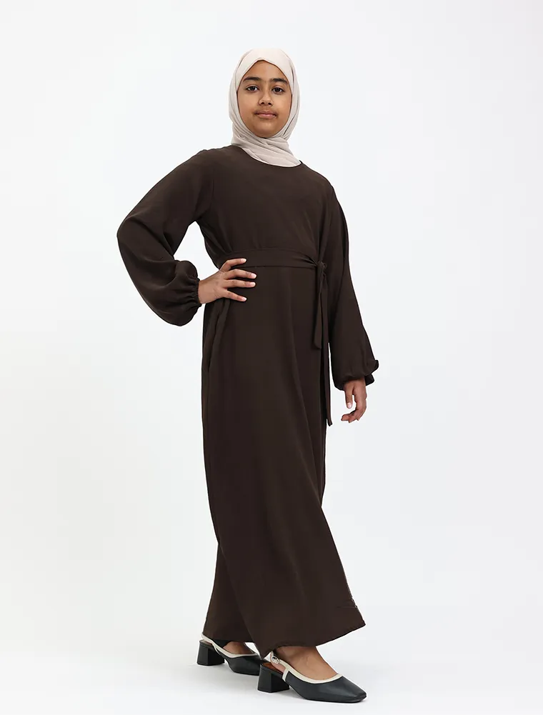 Brown Linen Feel Essential Girls Abaya